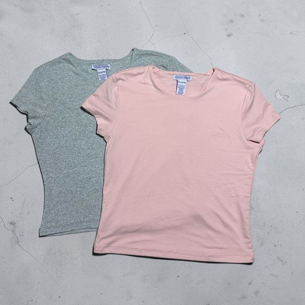 Violet Skye. NWT. 2 -Soft Short-Sleeve Tees - 1 Pink & 1 Gray. Girl 14/16